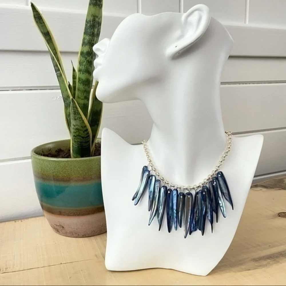 Handmade Blue Shell Statement Necklace Coastal Luxury Textured Bold Unique